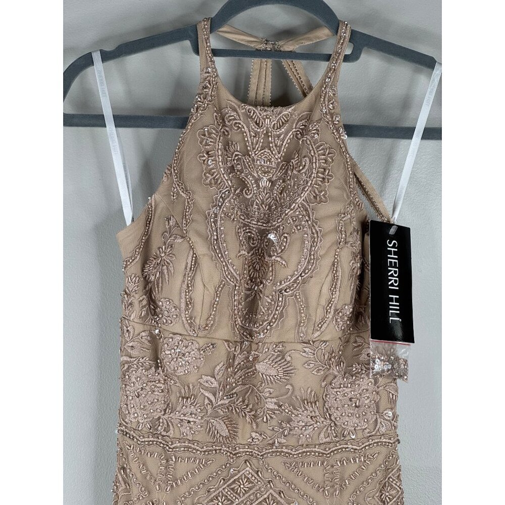 NWT Sherri Hill 52663 Lace halter Neck Maxi Dress High-low Sheer Skirt Size 0 - Picture 5 of 11